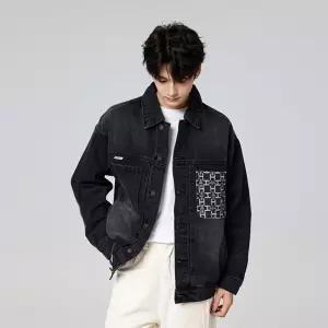 데님 남성용 캐주얼 자가드 코트 루즈핏 포켓 정밀 패치 카고 점퍼 자수 청자켓 스포M1