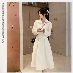 꾸안꾸 하프 넥 카라 원피스 A라인 봄 가을 하객룩 포인트 지퍼