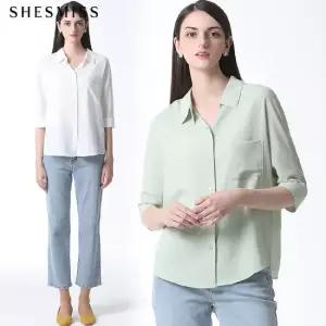 [쉬즈미스] 오픈 카라넥 시스루 셔츠