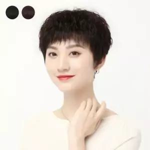 통가발 키밍 중년 여자통가발 패션 엄마 단발머리펌 전체가발