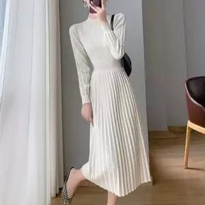 기모원피스 우아한 플리츠 골지 니트 롱원피스 A라인 데이트룩