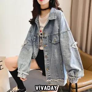 VIDS-SS856 여자 오버핏 데님 청자켓