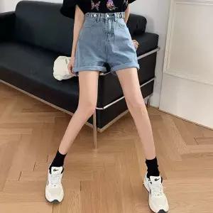 [_의류]버튼 데님 롤업 슬림 청반바지 미니 하프 팬츠