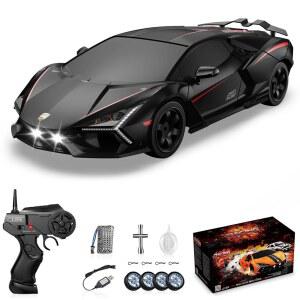 사케예 RC 드 트 카, 드 트 RC 카 1/24 4WD 드 트 카 리모컨 2.4GHz 레이싱 RC 카, LED 조명 충전식 배터리 및 드 트 타이어 레이싱 스포츠 토이 카, 성인 소년용