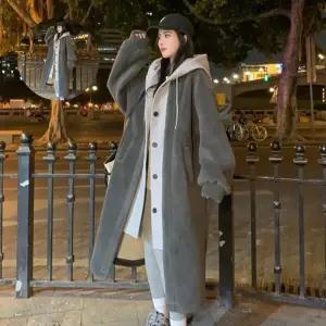 겨울 아우터 뽀글이 일체형 후드코트 양털