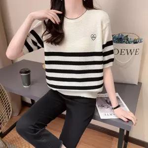 니트 이너 스트라이프 라운드 루즈핏 반팔 ？ 얇은 롱루즈핏 티 여자티 원템2