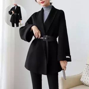 오버핏 블랙 오픈코트 벨트세트 소매핏 디자인 아우터