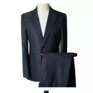 남자 네이비 체크 수트 정장 세트 슬랙스 자켓