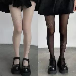 큐빅스타킹 큐빅리본스타킹 키치 여성 포인트 패션 글리터 시스루