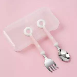 유아수저 폴리 유아용 도넛 수저포크 세트(핑크) 유아숟가락 유아식기
