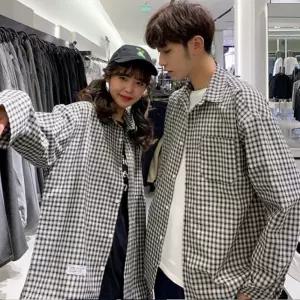 봄신상 커플남방 체크셔츠 캐주얼남방 오버핏룩 남여공용 INSUM52