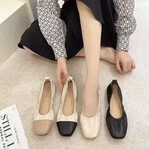 여성 배색 단화 사각코 플랫슈즈 LK-Y2016