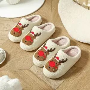 레드 루돌프 방한 털슬리퍼 사무실용 막힌 거실화 겨울 실내화_24923498