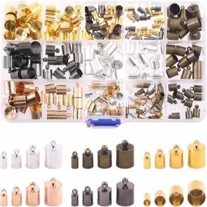 러스타크 200Pcs 5가지 색상 황동 코드 엔드 캡 태슬 가죽 아트 크래프팅을 위한 다양한 크기의 보석 발견