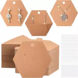 다이니피 120개 귀걸이 디스플레이 카드 목걸이 투명 가방 육각형 모양 접이식 보석 크래프트 종이 홀더