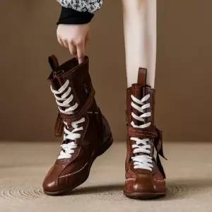 천진반 여사친 빈티지 가을 세무 플랫워커 슬림 소프트 신발 마이야르 미들 워커 데일리룩 부츠 단화 KUK3