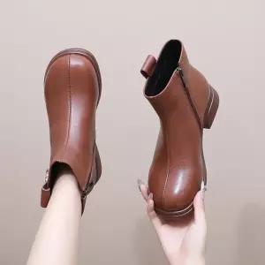 천진반 여사친 가을 겨울 데일리룩 신발 플랫워커 리얼 가죽 단화 보온안감 기모 통굽 빅사이즈 면부츠 워