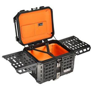 울프리네모토 모터사이클 탑 케이스 알루미늄 박스 가죽 안감 45L 방수 탈부착 트렁크 투어 팩 장치 검은색/오렌지