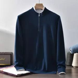 크리링 남성 남친 스웨터 터틀넥 폴라 니트 100% 퓨어 캐시미어 반 집업 캐주얼 이너 KKE1