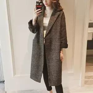 브라운체크코트 여성 체크코트 클래식 롱코트 겨울 모직자켓 아우터