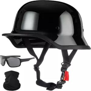 독일 모터사이클 헬멧 DOT 승인 오픈 페이스 경량 로우 프로파일 하프 성인 남성 빈티지 스타일 해골 캡