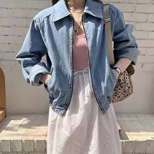 청자켓 데일리 카라 지퍼 일상룩 빈티지 밑단밴딩