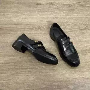 룽나루 여친 검정 빈티지 통굽 버클 로퍼 플랫 단화 소가죽 버전 HO5