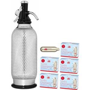 탄산음료 주스 칵 을 위한 스테인리스 스틸 1쿼트 탄산수 시스템 및 CO2 탄산 충전기가 포함된 iSi 북미 클래식 소다메이커 세트 50팩 용 충전기