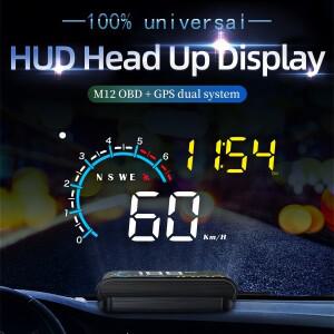 스마트 M12 듀얼 시스템 헤드 업 디스플레이 OBD2 게이지 GPS HUD 디지털 속도계 공용 자동차 컴퓨터 프로