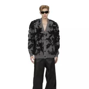 EAMT 빈티지 남자 니트 브이넥 V넥 가디건 스웨터 봄가을 자가드 YJ3