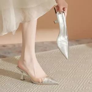 EAMT 여자 웨지힐 샌들 여름 투명유니크 스틸레토 슬링백 슈즈 미들힐 YJ2