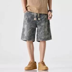 하계 캐주얼 팬츠 남성 데님 카무플라주 청반바지 허리밴딩 얇은 끈 반바지 5부 OP2