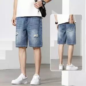 바지 데님 남성 빈티지 여름 캐주얼 일자 반바지 얇은 청반바지 5부 OP2