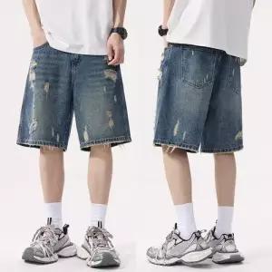 남성 데님 빈티지 여름 반바지 디스트로이드 일자 청반바지 워싱 5부 OP2