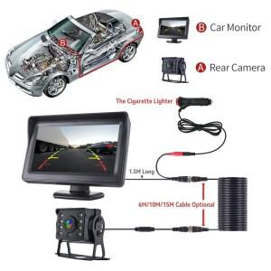 주차 후방 CCD 2-in-1 HD 카메라 시스템 4.3인치 스크린 모니터, 자동차, 버스, 트럭, RV 및 트레일러용