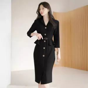 ~XXL까지 엘로니아 카라 날개장식 H라인 벨트 원피스 가을 하객룩 오피스룩 모임룩 격식룩 빅사이즈1188884