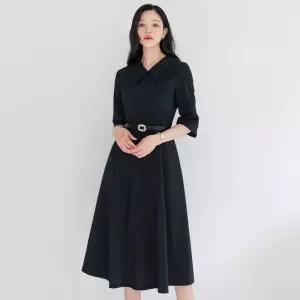 ~XXL까지 아센 큐빅장식벨트 플레어 원피스 봄 가을 하객룩 오피스룩 데이트 모임 미시 빅사이즈1224425