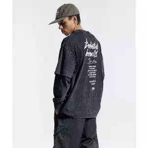 매장정품 CREAM SODA LAB 크림소다랩 쿼터 팀플레이 피그먼트 페이크 이중 레이어드 롱슬리브 블랙 화이트