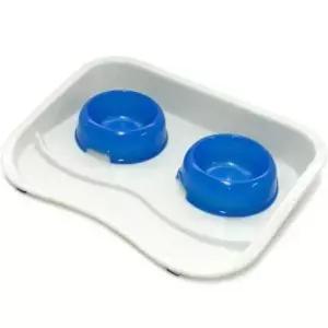 [반려] 식판 2구 수반 식기 강아지 스탠드 밥 그릇 물 블루