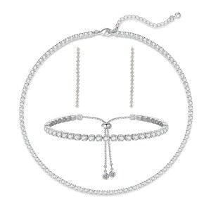 여성용 럭스발 테니스 목걸이 세트 팔찌 다이아몬드 귀걸이 스털링 실버 웨딩 주얼리 신부용 선물용