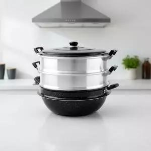 업소용 대용량 3단 찜기 마블 알루미늄 찜솥 46cm 대형 조리도구