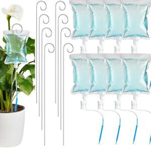 노름 12개 식물 드립 관개 세트 500ml 스파이크 시스템 서포트 스테이크 화분 로드 급수 실외용 자동 급수기 실내 워터백