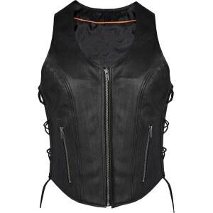엑셀시어 여성용 소프트 가죽 바이커 조끼 캐리 포켓이 있는 검은색 오토바이