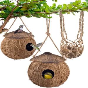 KATUMO 벌새 집 야외에 매달린 그네 둥지를 위한 천연 코코넛 새 창문 정원 가정을 섬유 침구 3Pcs