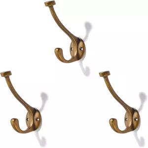 CABDM 3팩 5-1/2인치 헤비 듀티 코트 후크는 오버코트/햇츠/키/가방/목욕구에 적합하며 앤티크 황동 타월