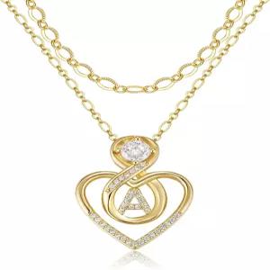 여성용 탄티우에 하트 레터 목걸이 14K 금도금 큐빅 지르코니아 이니셜 레이어드 인피니티 펜던트 쥬얼리