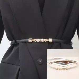 진주 버클 장식 여성 벨트 블랙 베이지 길이 조절