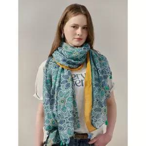 [마쟈]플라워 메달리온 보더 태슬 롱 스카프_P421113528