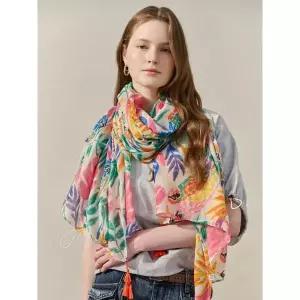 [마쟈]트로피컬 플로럴 패턴 태슬 롱 스카프_P421113511