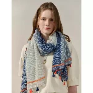 [마쟈]웨이브 패턴 믹스 플리츠 태슬 스카프_P421113503